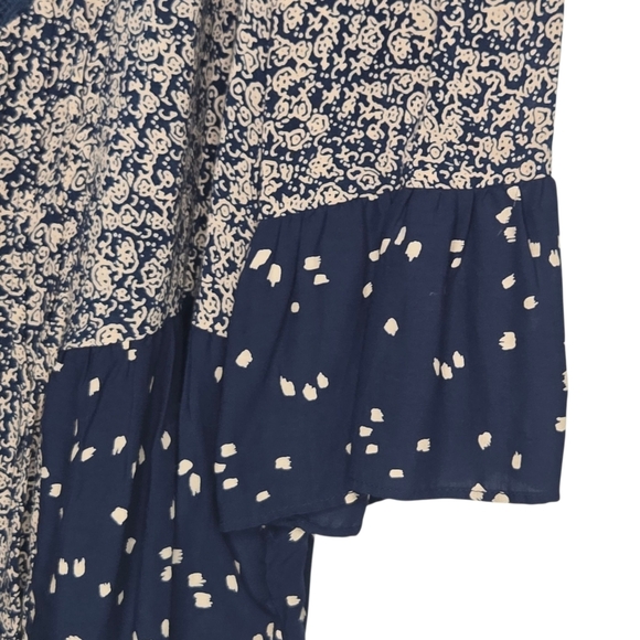 Maeve Anthropologie Hiver Blue Lace Panel 3/4 Boho Flare Sleeve Peasant Blouse 2 - Picture 3 of 9